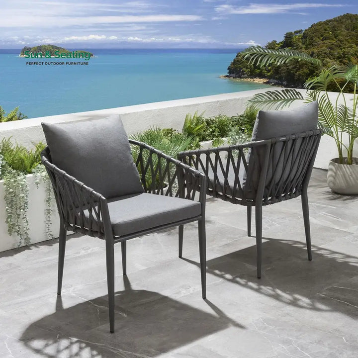 Pepita Outdoor Patio Seating Set 2 Chairs and 1 Table Set Braided &amp; Rope Coffee Table Sets