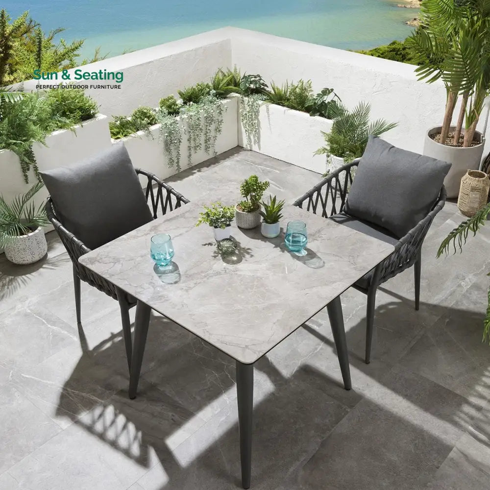 Pepita Outdoor Patio Seating Set 2 Chairs and 1 Table Set Braided &amp; Rope Coffee Table Sets