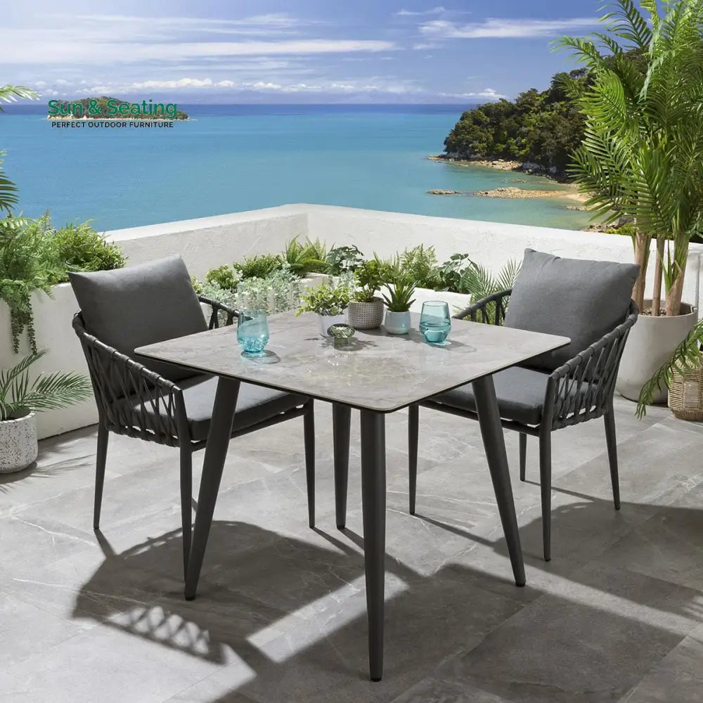 Pepita Outdoor Patio Seating Set 2 Chairs and 1 Table Set Braided &amp; Rope Grey Coffee Table Sets