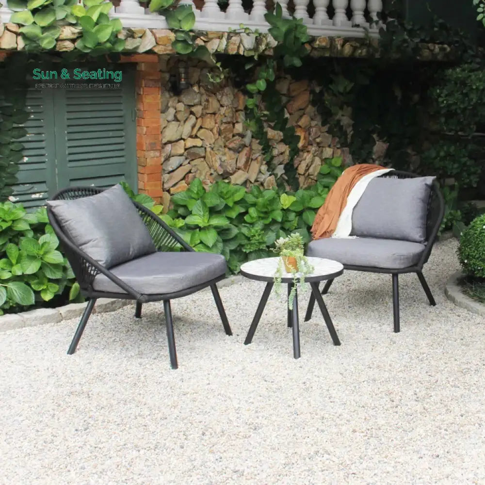 Peraza Outdoor Patio Seating Set 2 Chairs and 1 Table Set (Black) Braided And Rope Coffee Table Sets