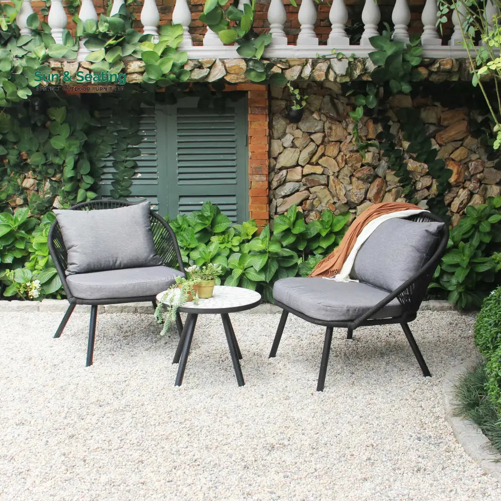 Peraza Outdoor Patio Seating Set 2 Chairs and 1 Table Set (Black) Braided And Rope Coffee Table Sets