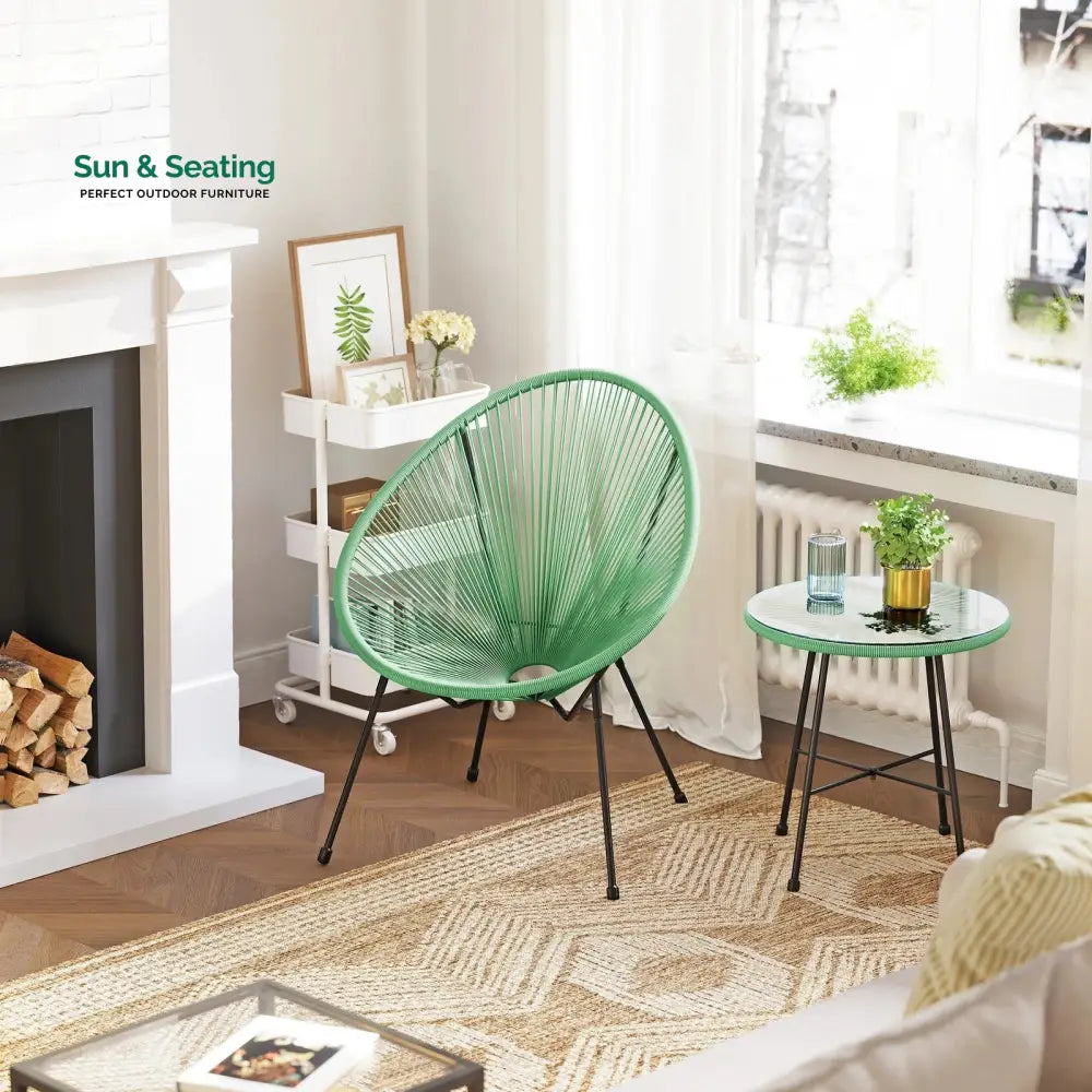 Perch Outdoor Patio Seating Set 2 Chairs and 1 Table Set (Light Green) Coffee Table Sets