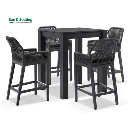 Perla Outdoor Patio Bar Sets 4 Chairs and 1 Table Braided & Rope Black Bar Sets