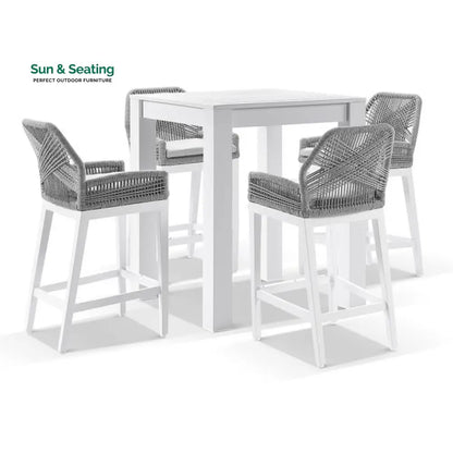 Perla Outdoor Patio Bar Sets 4 Chairs and 1 Table Braided & Rope Grey Bar Sets