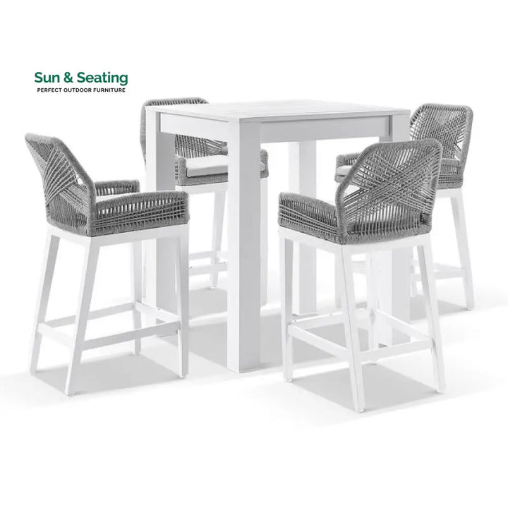 Perla Outdoor Patio Bar Sets 4 Chairs and 1 Table Braided &amp; Rope Grey Bar Sets