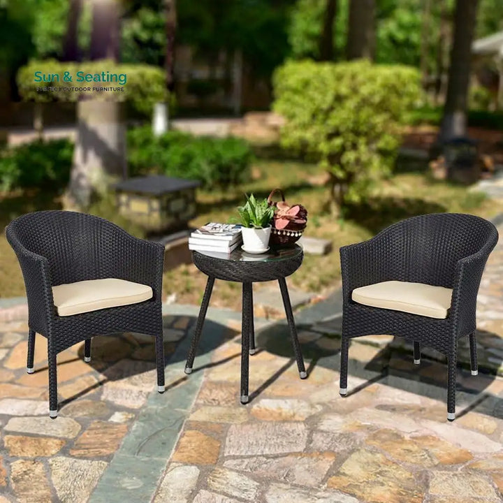 Perlita Outdoor Patio Seating Set 2 Chairs and 1 Table Set Black Coffee Table Sets
