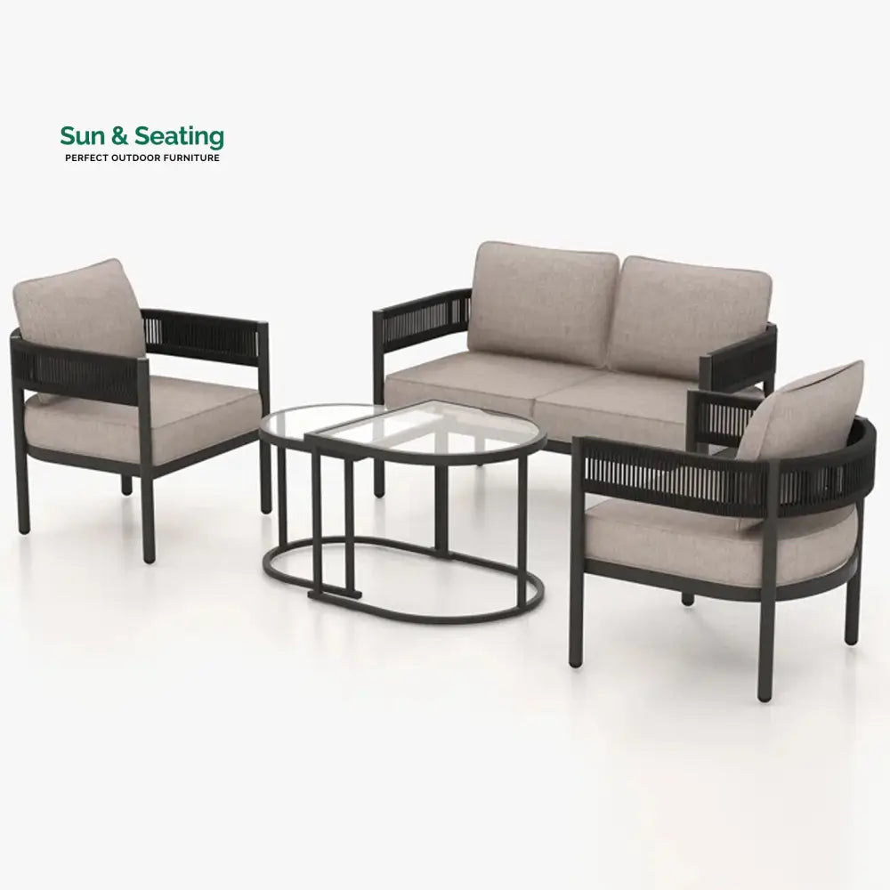 Perpetua Outdoor Sofa Set 2 Seater 2 Single seater and 1 Center Table (Black) Sofa Sets