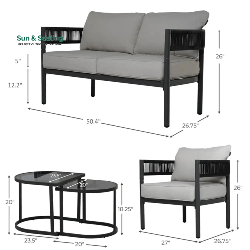 Perpetua Outdoor Sofa Set 2 Seater 2 Single seater and 1 Center Table (Black) Sofa Sets