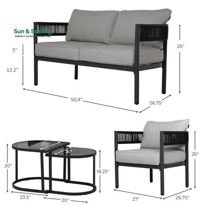 Perpetua Outdoor Sofa Set 2 Seater 2 Single seater and 1 Center Table (Black) Sofa Sets