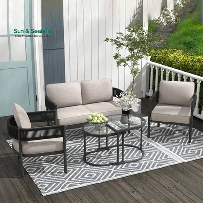 Perpetua Outdoor Sofa Set 2 Seater 2 Single seater and 1 Center Table (Black) Sofa Sets