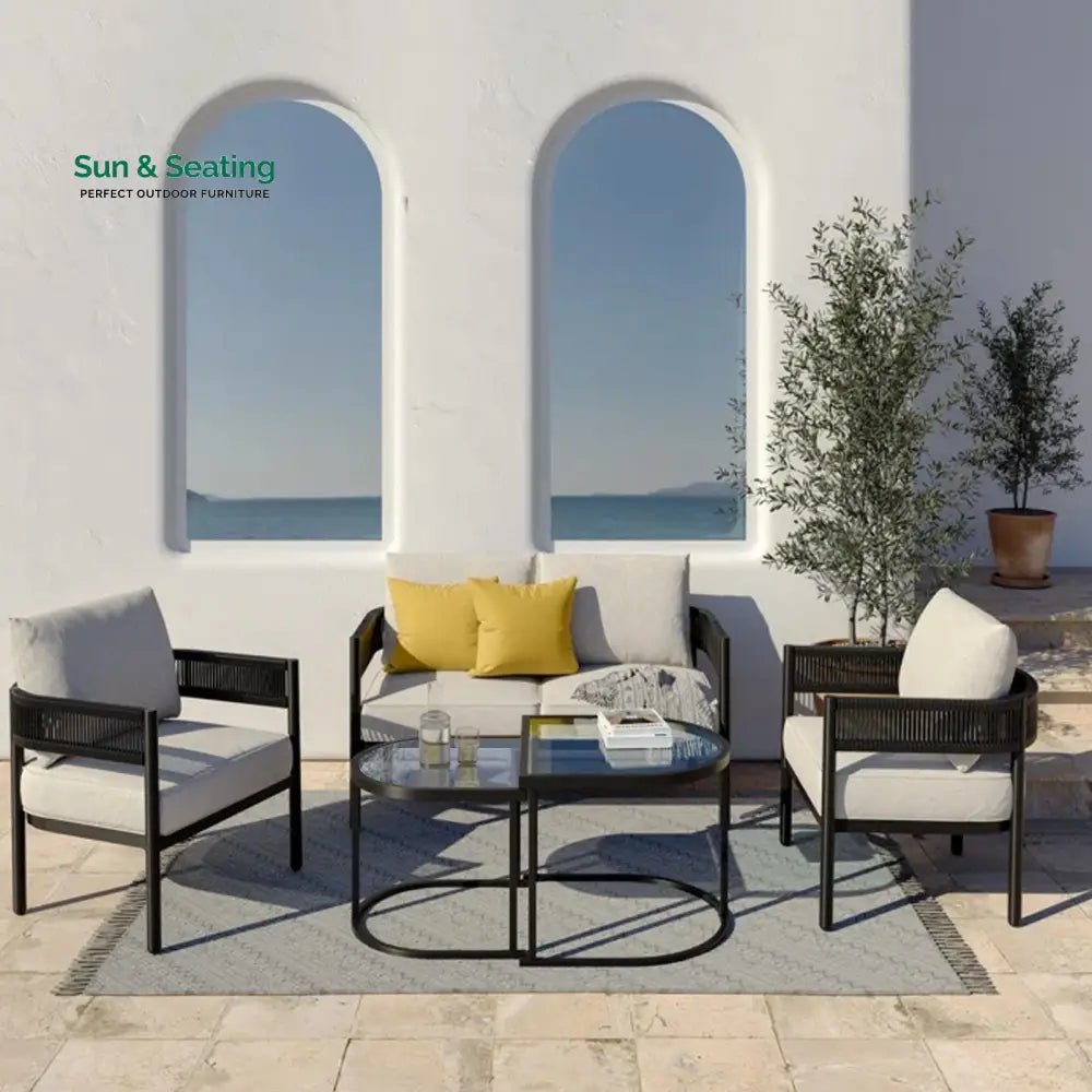 Perpetua Outdoor Sofa Set 2 Seater 2 Single seater and 1 Center Table (Black) Sofa Sets