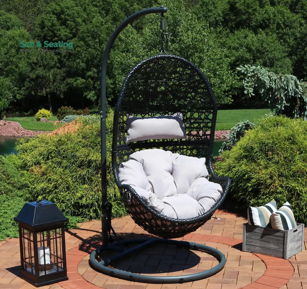 Perron Single Seater Hanging Swing With Stand For Balcony Garden Swing (Black) Swings