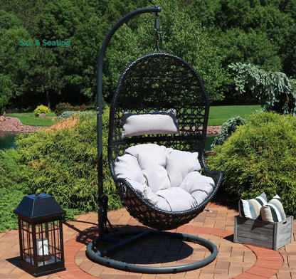 Perron Single Seater Hanging Swing With Stand For Balcony Garden Swing (Black) Swings
