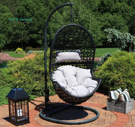 Perron Single Seater Hanging Swing With Stand For Balcony Garden Swing (Black) Swings