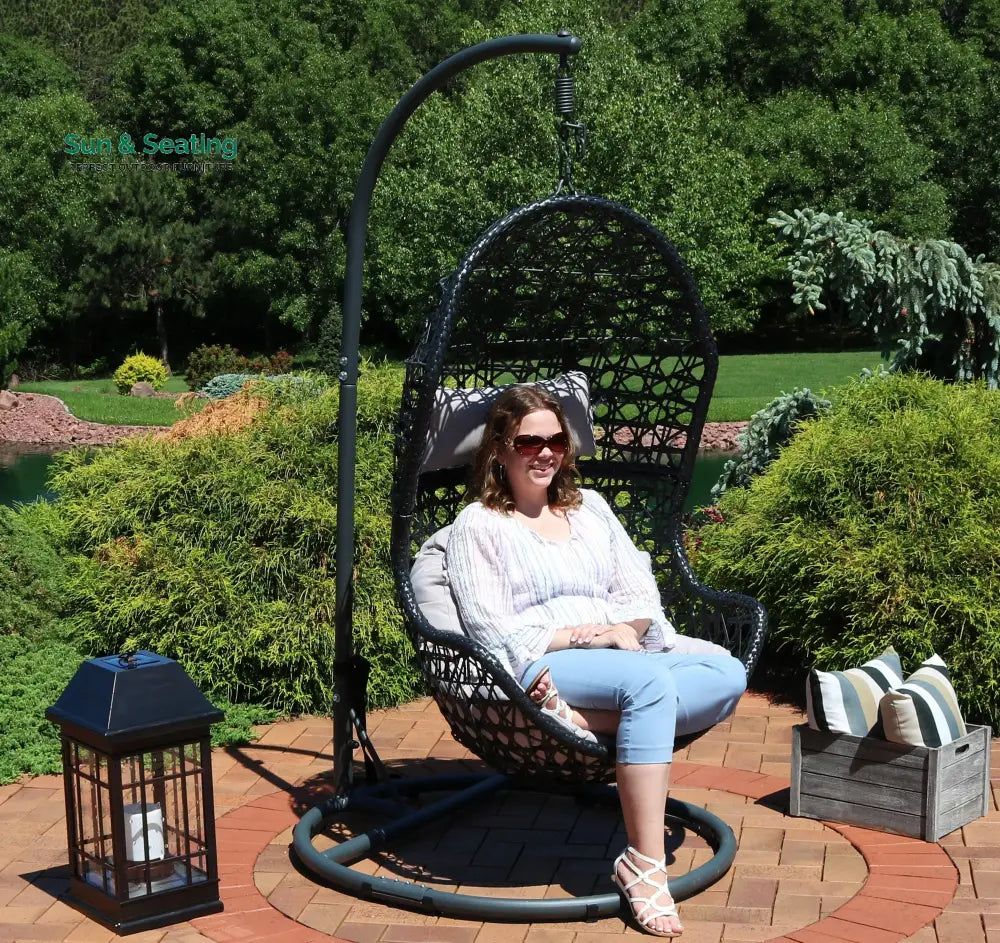 Perron Single Seater Hanging Swing With Stand For Balcony Garden Swing (Black) Swings