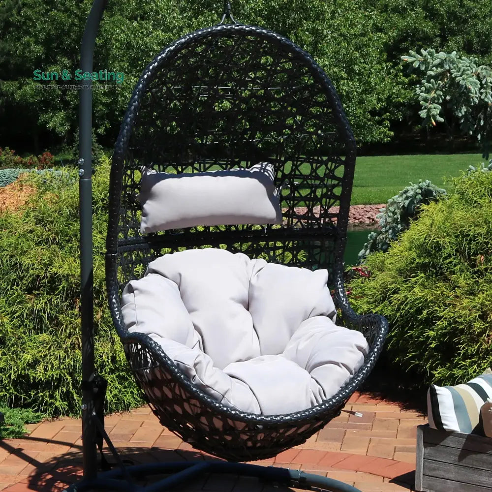 Perron Single Seater Hanging Swing With Stand For Balcony Garden Swing (Black) Swings