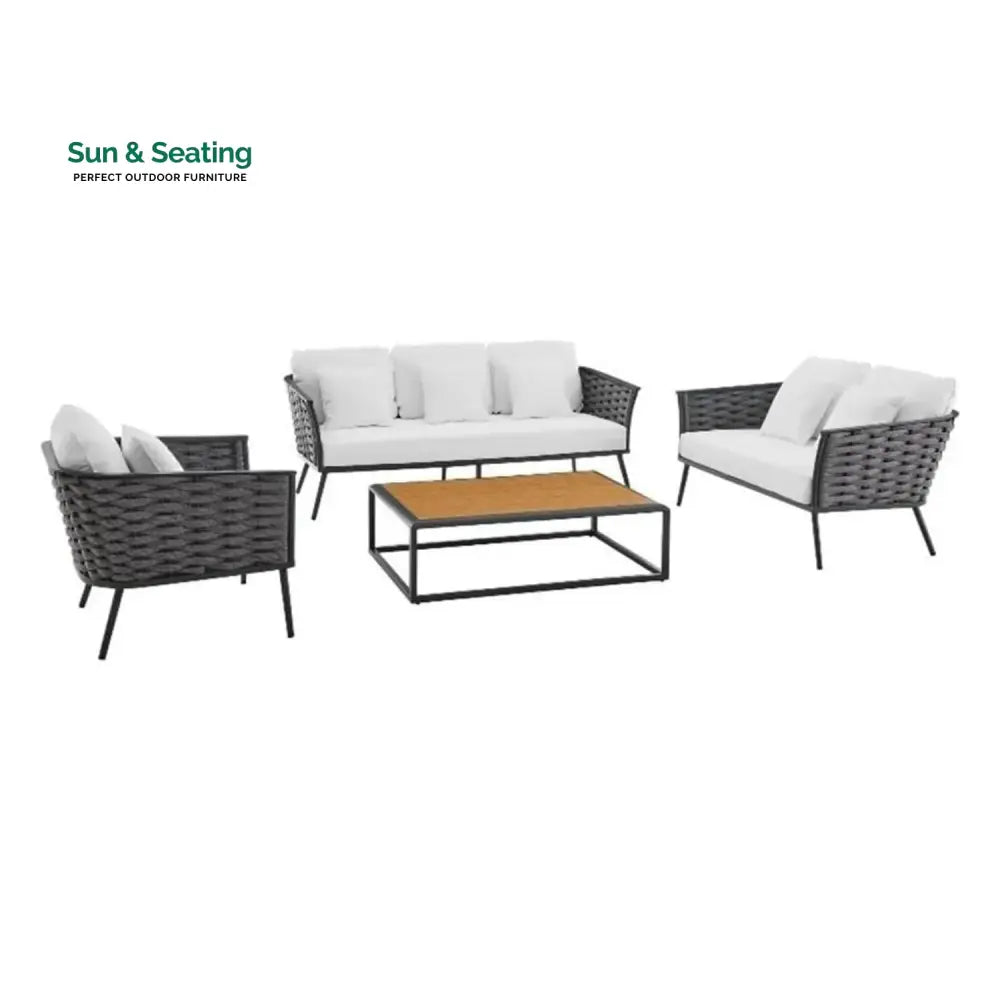 Persephone 4 Piece Outdoor Rope Sofa Set with Wooden Top Table Sofa Set