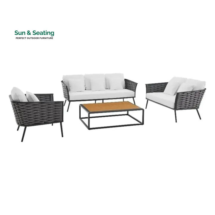 Persephone 4 Piece Outdoor Rope Sofa Set with Wooden Top Table Sofa Set