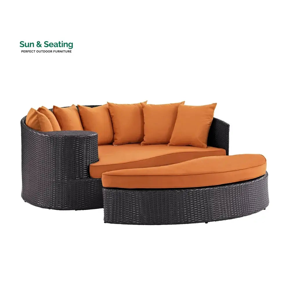 Petra Outdoor Rattan Wicker Daybed (Dark Brown &amp; Orange) Daybed