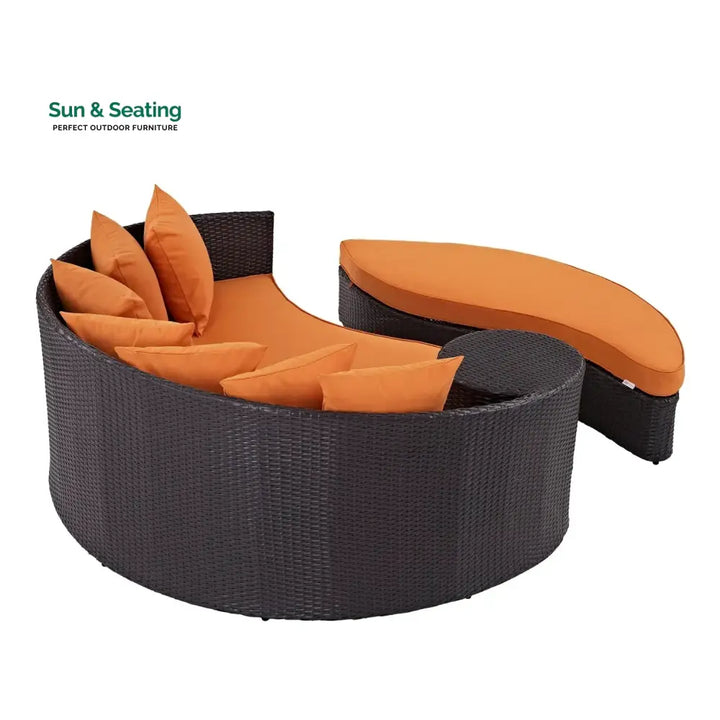 Petra Outdoor Rattan Wicker Daybed (Dark Brown &amp; Orange) Daybed