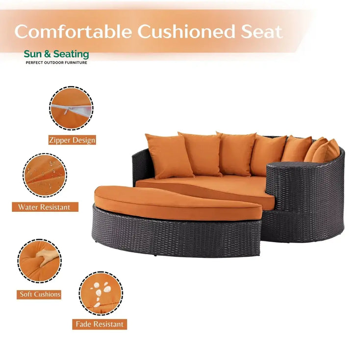 Petra Outdoor Rattan Wicker Daybed (Dark Brown &amp; Orange) Daybed