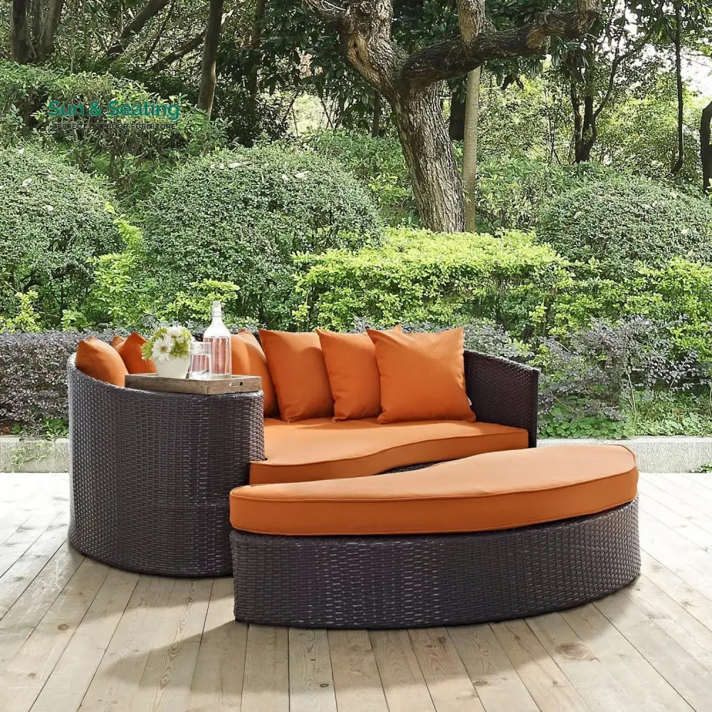 Petra Outdoor Rattan Wicker Daybed (Dark Brown &amp; Orange) Daybed