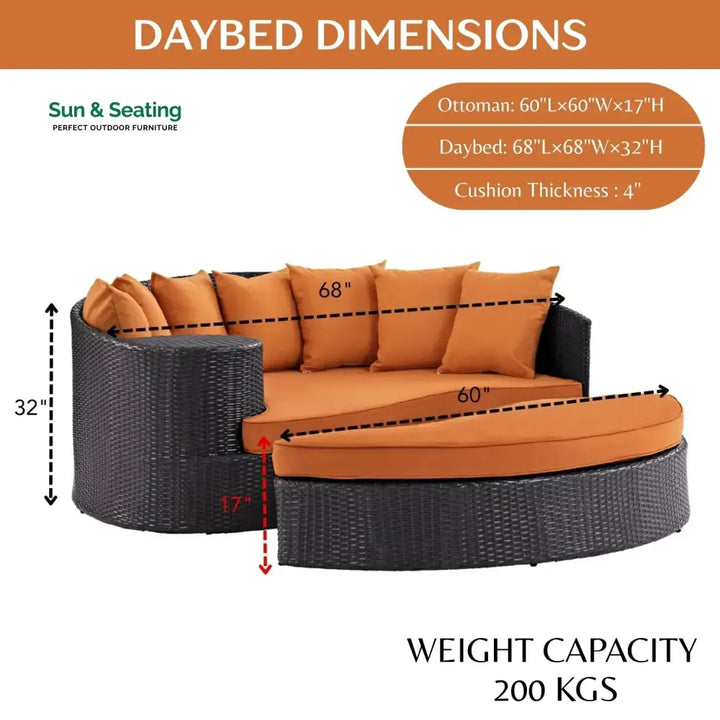 Petra Outdoor Rattan Wicker Daybed (Dark Brown &amp; Orange) Daybed
