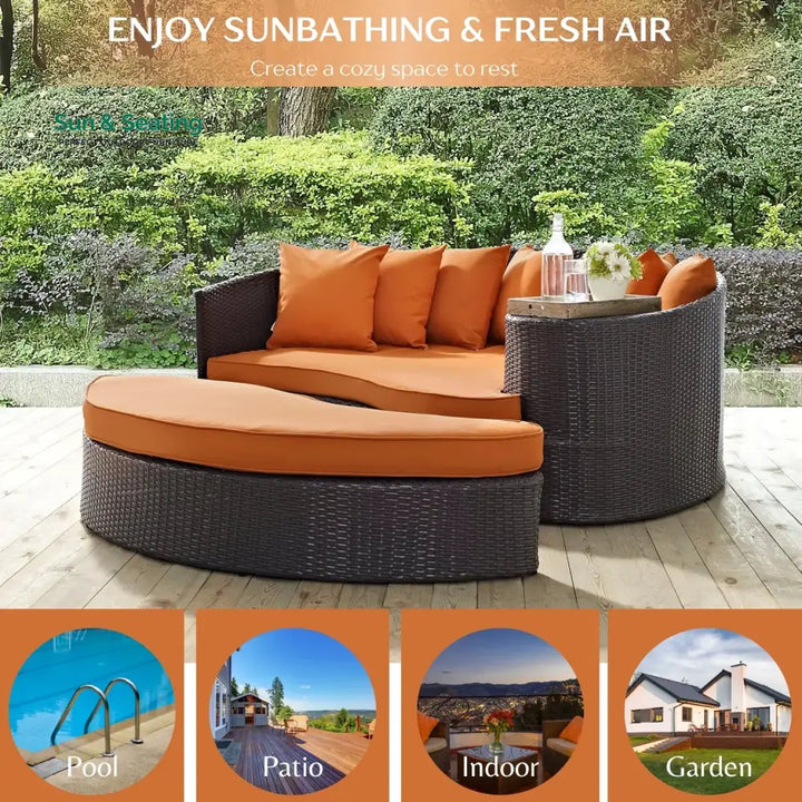 Petra Outdoor Rattan Wicker Daybed (Dark Brown &amp; Orange) Daybed