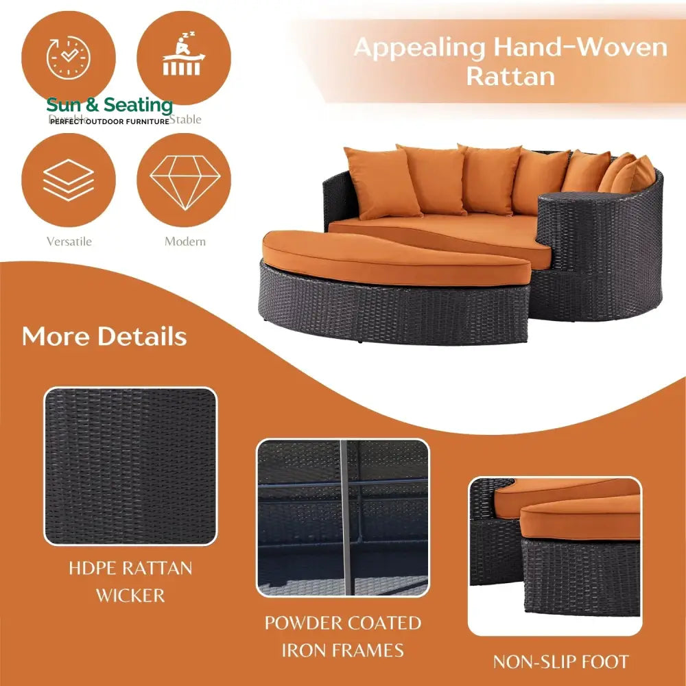 Petra Outdoor Rattan Wicker Daybed (Dark Brown &amp; Orange) Daybed