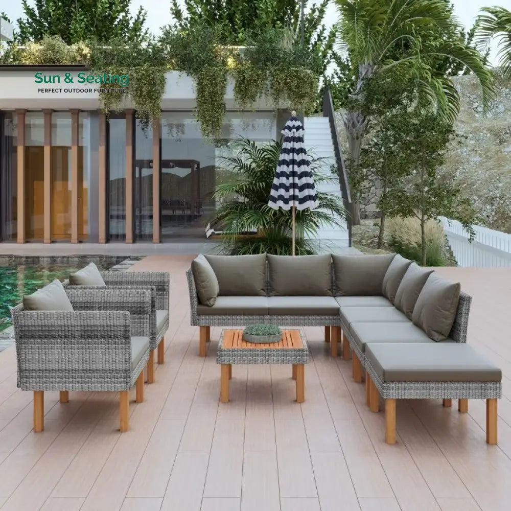 Petya Outdoor Garden Balcony Sofa Set 5 Seater 2 Single Seater 1 Ottoman and 1 Center Table Set (Grey) Sofa Sets