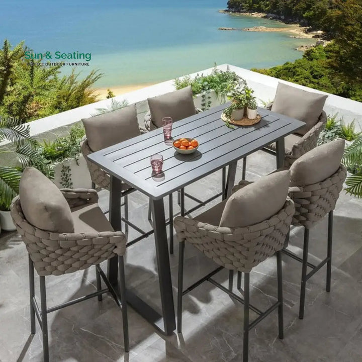 Philip Outdoor Patio Bar Set 6 Chairs and 1 Table Set Braided &amp; Rope Bar Sets