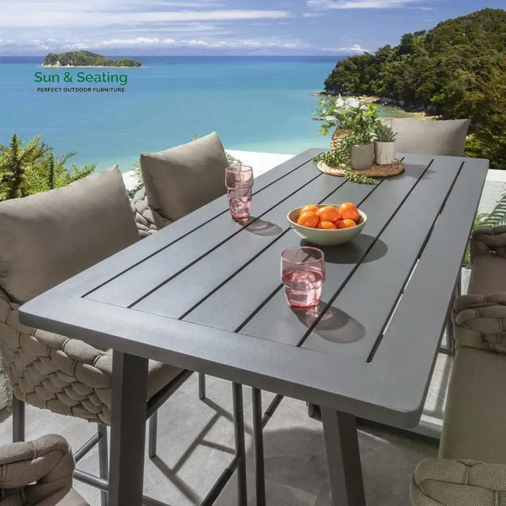 Philip Outdoor Patio Bar Set 6 Chairs and 1 Table Set Braided &amp; Rope Bar Sets