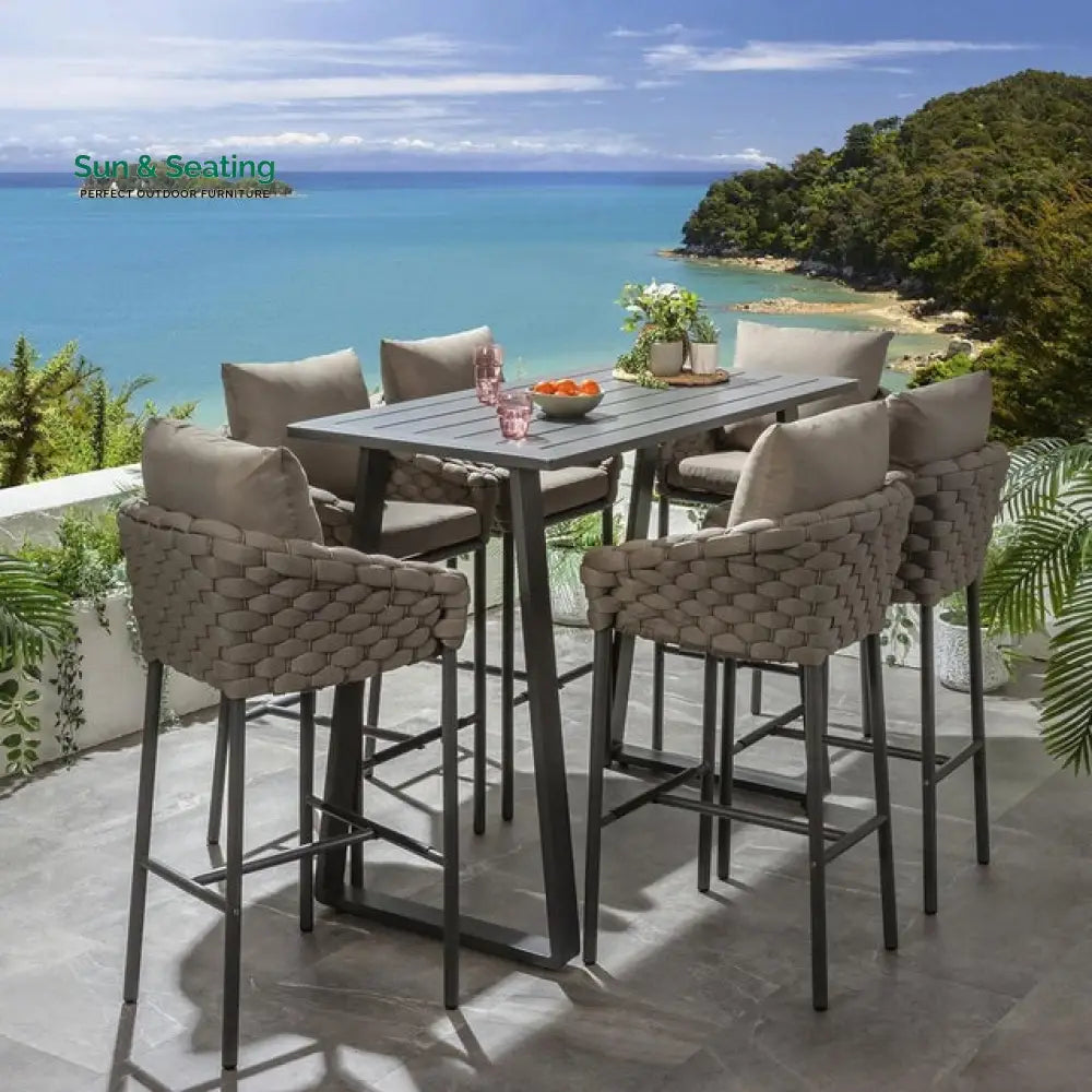 Philip Outdoor Patio Bar Set 6 Chairs and 1 Table Set Braided & Rope Bar Sets