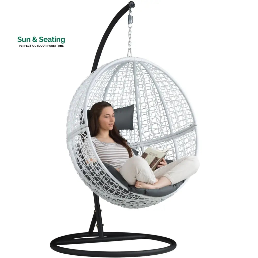 Piccio Single Seater Hanging Swing With Stand For Balcony Garden Swing (White) Swings