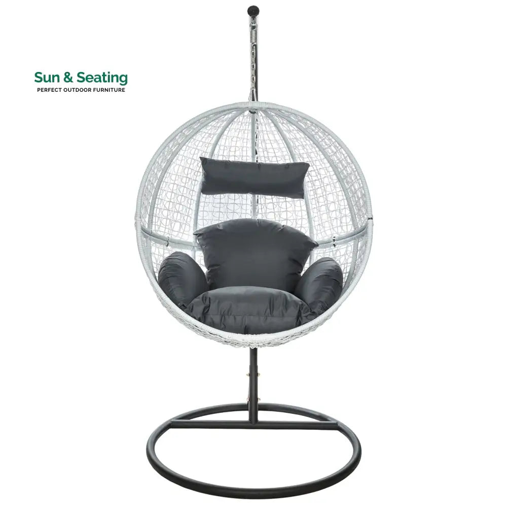 Piccio Single Seater Hanging Swing With Stand For Balcony Garden Swing (White) Swings