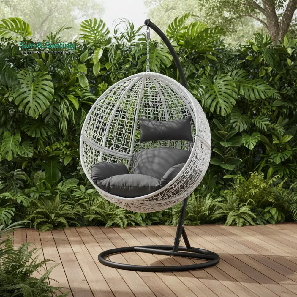 Piccio Single Seater Hanging Swing With Stand For Balcony Garden Swing (White) Swings