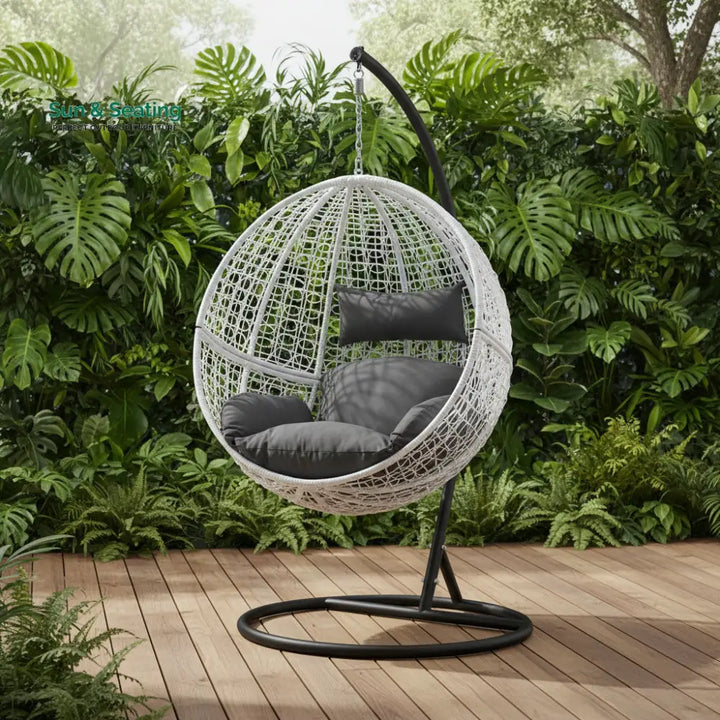 Piccio Single Seater Hanging Swing With Stand For Balcony Garden Swing (White) Swings