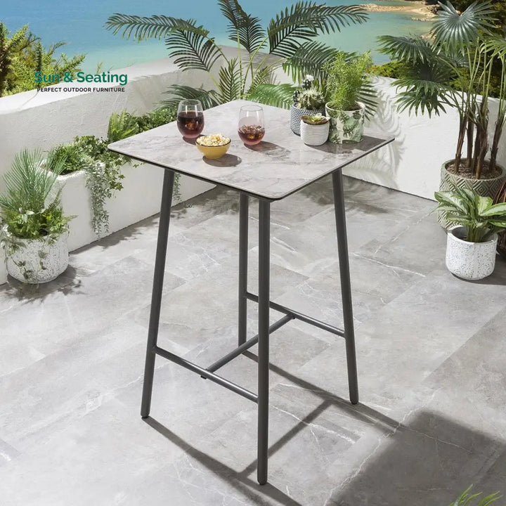 Pico Outdoor Patio Bar Set 4 Chairs and 1 Table Set (Black) Braided &amp; Rope Bar Sets