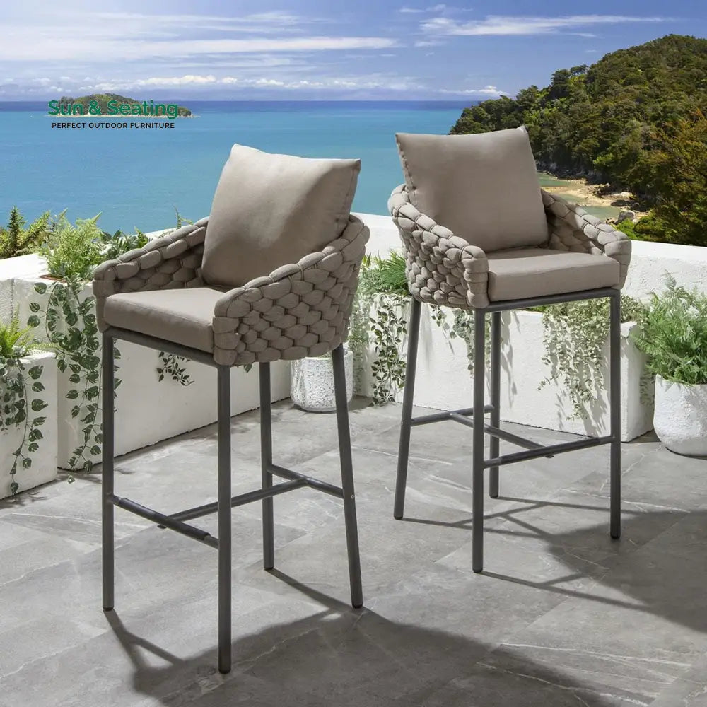Pico Outdoor Patio Bar Set 4 Chairs and 1 Table Set (Black) Braided &amp; Rope Bar Sets
