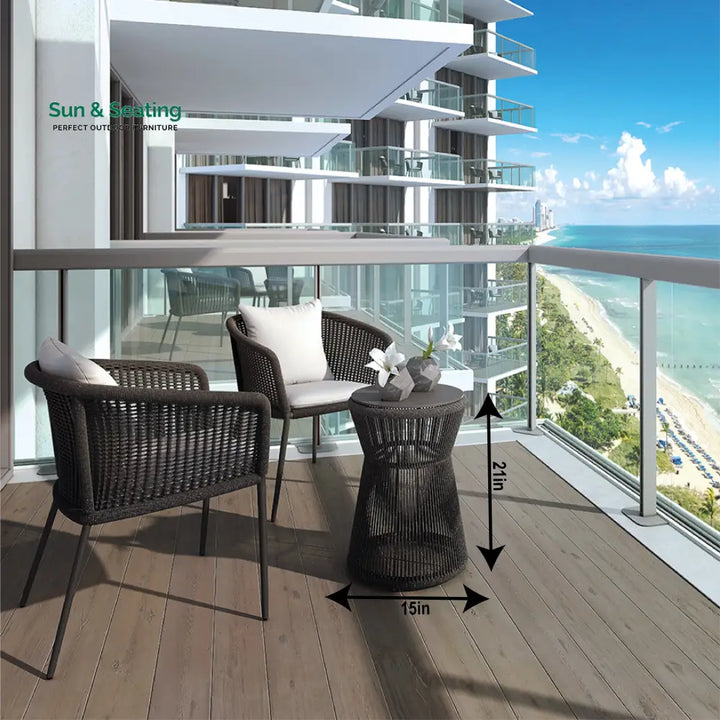 Pico Outdoor Patio Seating Set 2 Chairs and 1 Table Set (Black) Braided &amp; Rope Coffee Table Sets