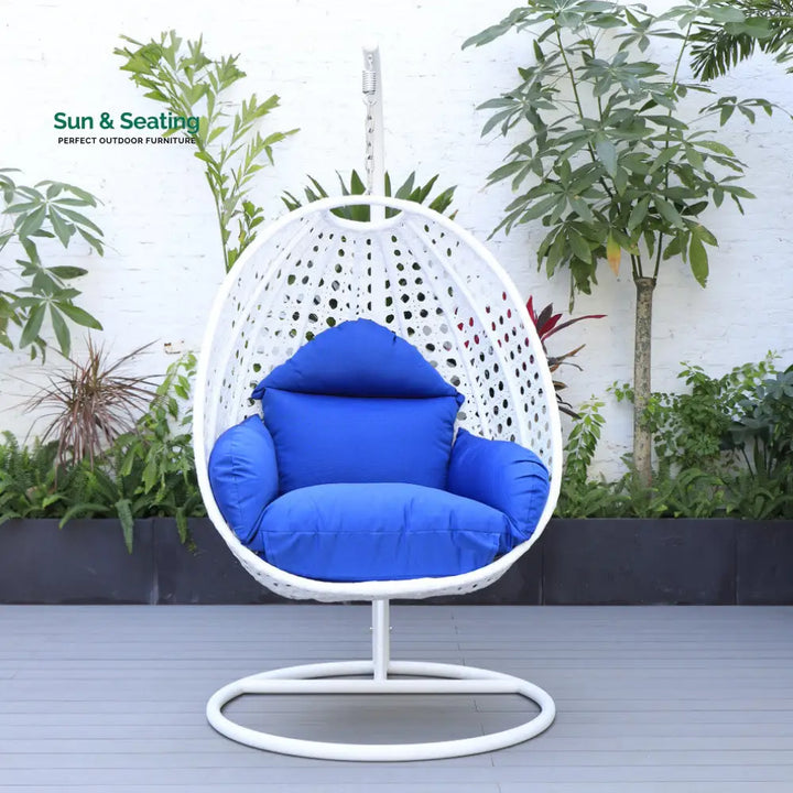 Pico Single Seater Hanging Swing With Stand For Balcony Garden (White) Blue Swings