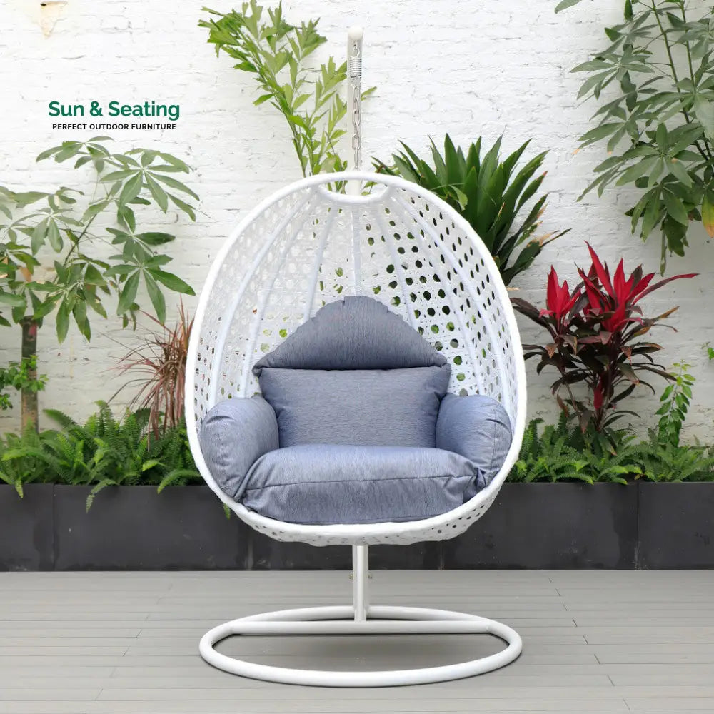 Pico Single Seater Hanging Swing With Stand For Balcony Garden (White) Charcoal Blue Swings