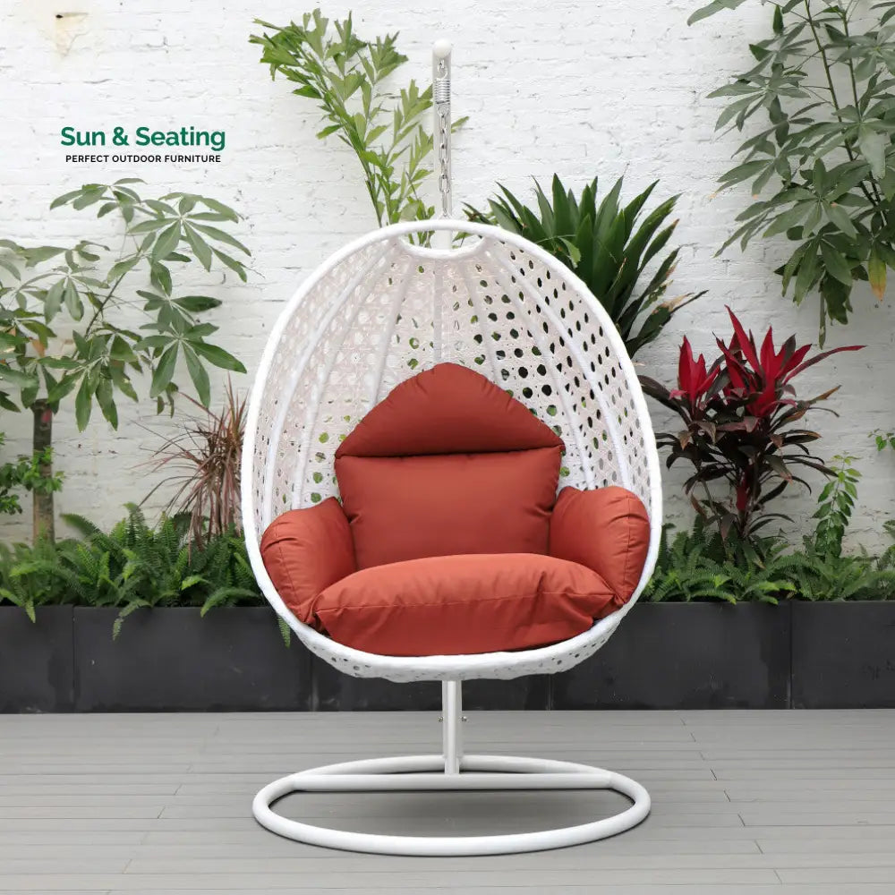 Pico Single Seater Hanging Swing With Stand For Balcony Garden (White) Cherry Swings