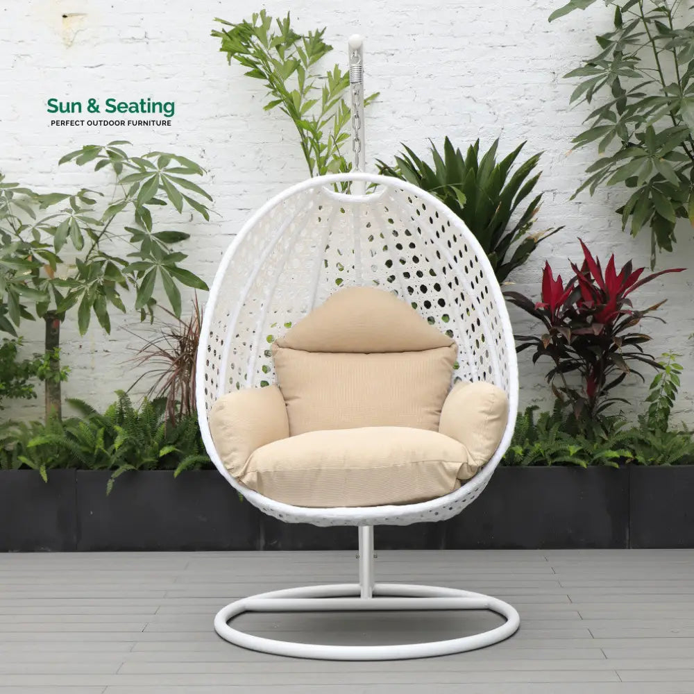 Pico Single Seater Hanging Swing With Stand For Balcony Garden (White) Cream Swings