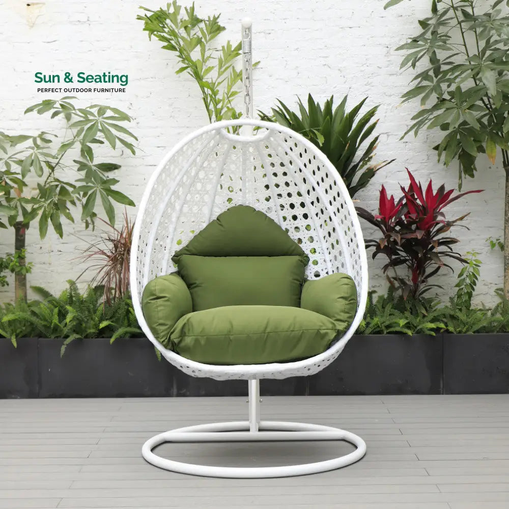 Pico Single Seater Hanging Swing With Stand For Balcony Garden (White) Dark Green Swings