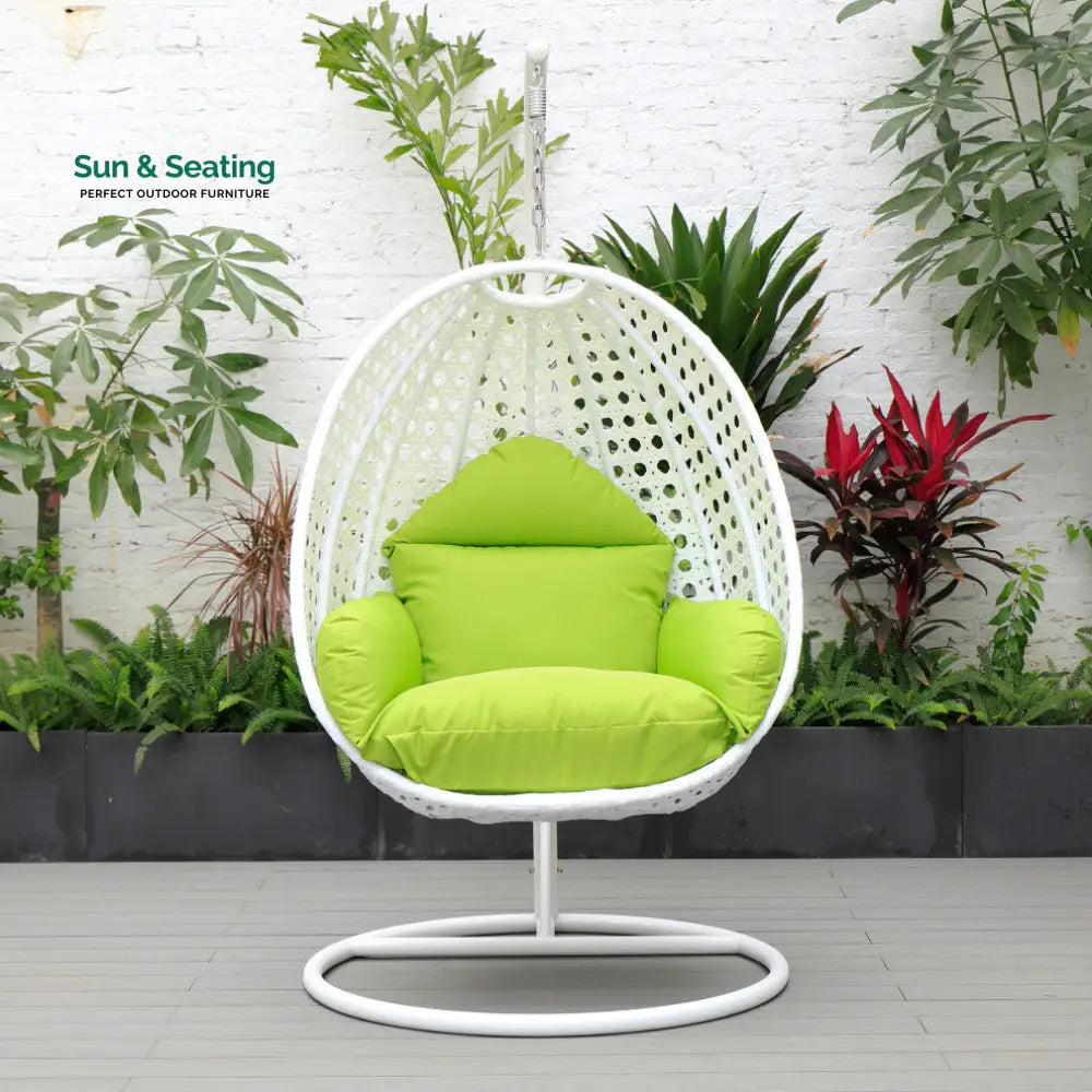 Pico Single Seater Hanging Swing With Stand For Balcony Garden (White) Light Green Swings