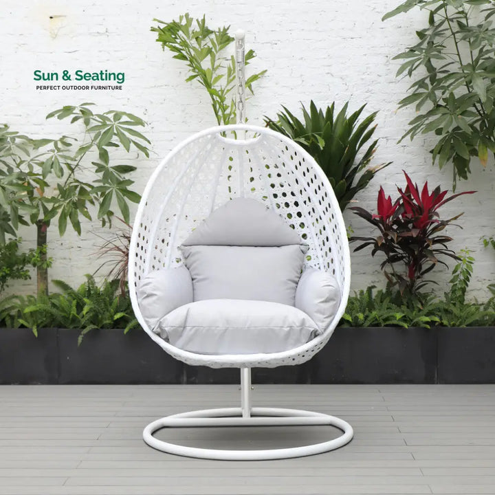 Pico Single Seater Hanging Swing With Stand For Balcony Garden (White) Light Grey Swings