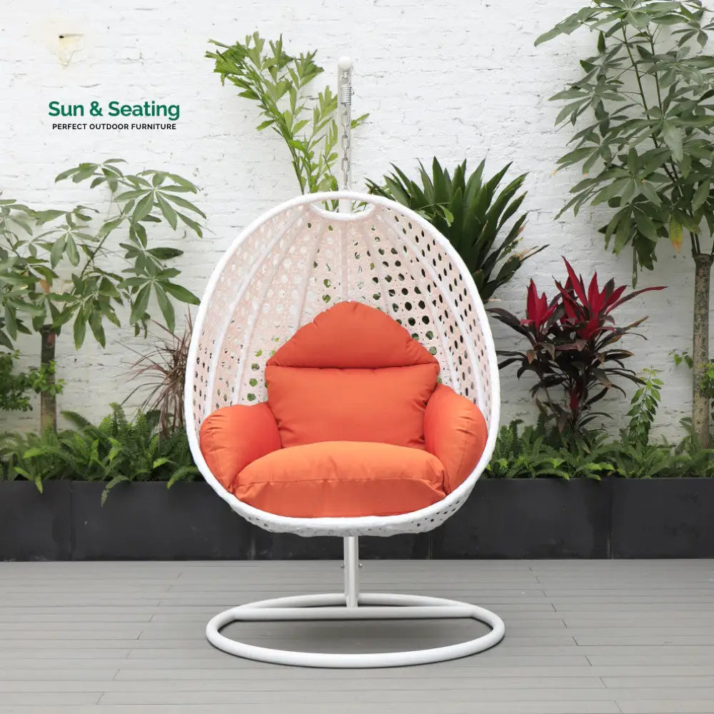 Pico Single Seater Hanging Swing With Stand For Balcony Garden (White) Orange Swings