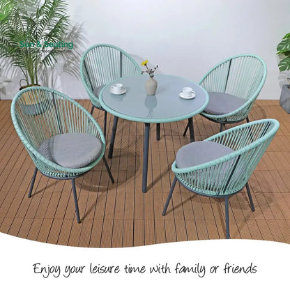 Piel Outdoor Patio Seating Set 4 Chairs and 1 Table Set (Turquoise) Coffee Table Sets