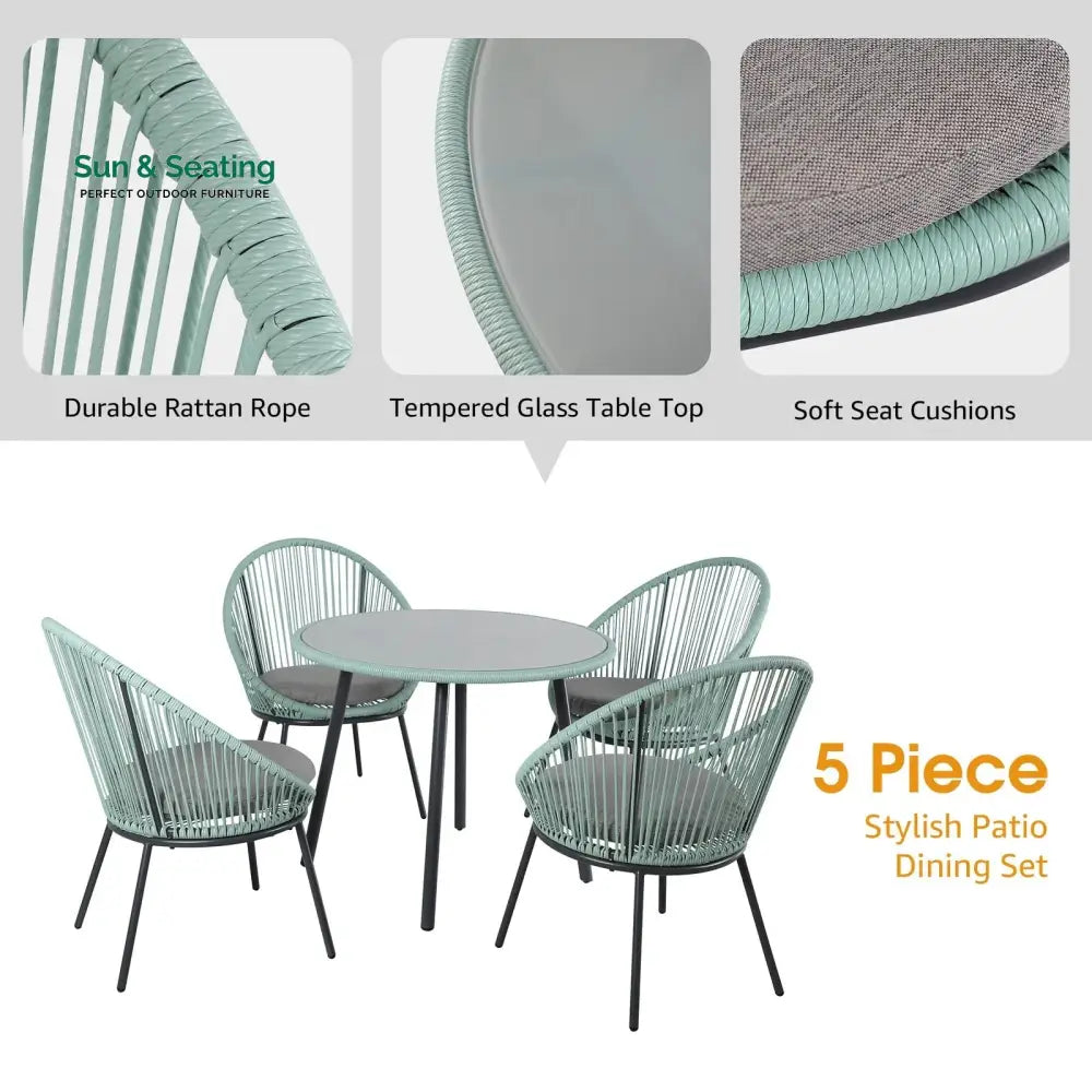 Piel Outdoor Patio Seating Set 4 Chairs and 1 Table Set (Turquoise) Coffee Table Sets